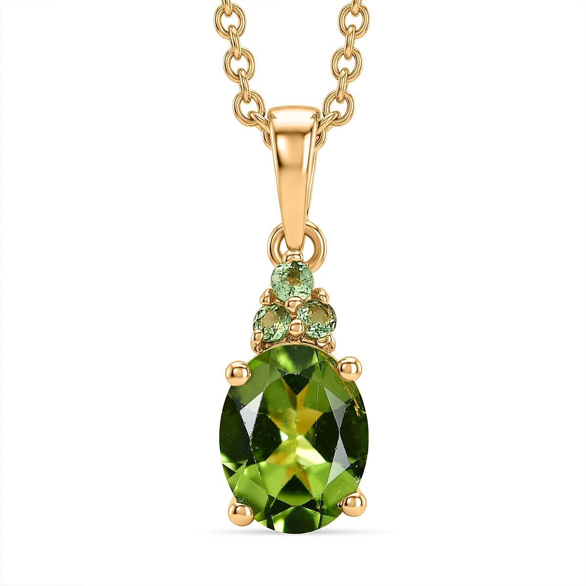 EverTrue Premium Hebei Peridot and Tsavorite Garnet 2.30 ctw Citrus Bloom Pendant in 18K YG Plated with ION Plated YG Stainless Steel Necklace 20 Inches