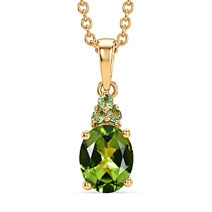 EverTrue Premium Hebei Peridot and Tsavorite Garnet 2.30 ctw Citrus Bloom Pendant in 18K YG Plated with ION Plated YG Stainless Steel Necklace 20 Inches (Ships in 8-10 Days)