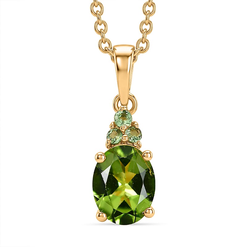 EverTrue Premium Hebei Peridot and Tsavorite Garnet 2.30 ctw Citrus Bloom Pendant in 18K YG Plated with ION Plated YG Stainless Steel Necklace 20 Inches
