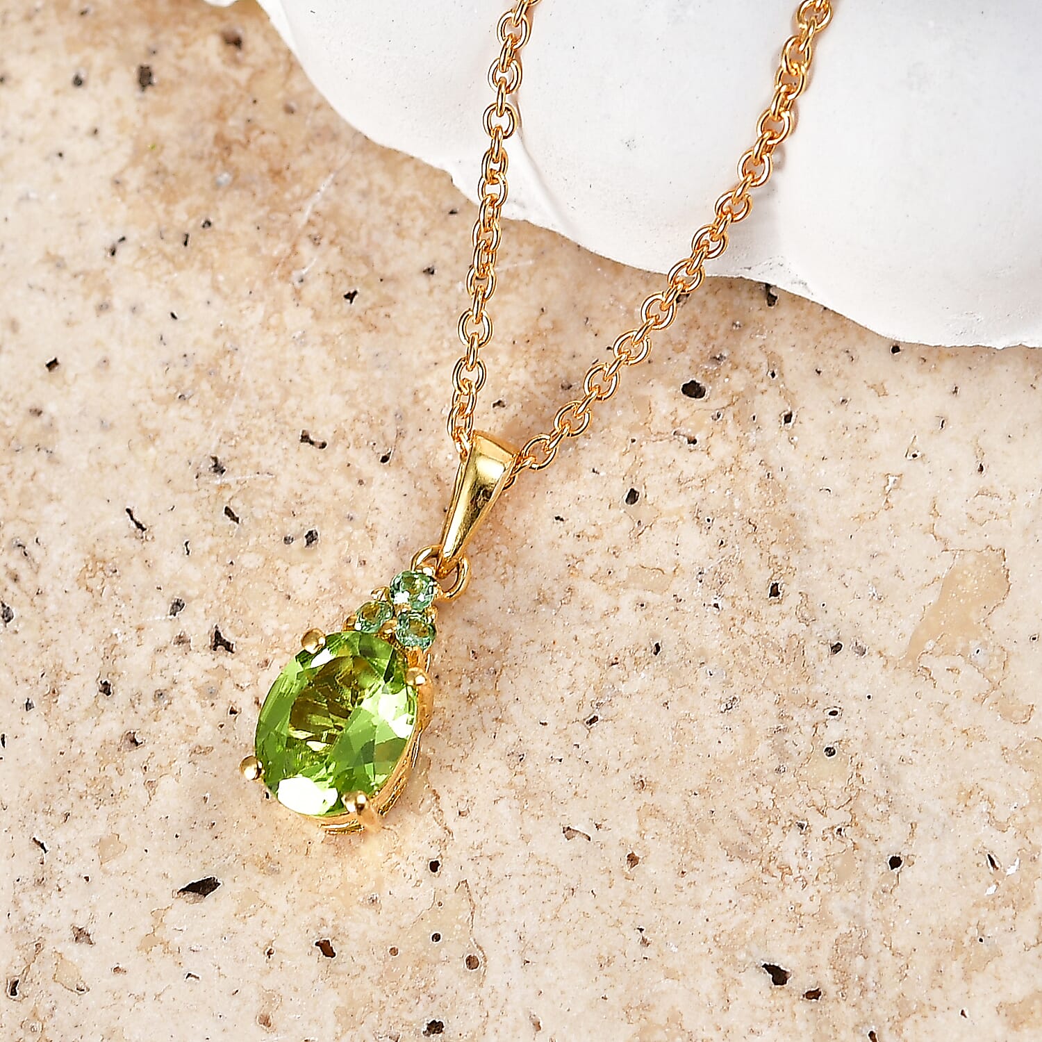 EverTrue Premium Hebei Peridot and Tsavorite Garnet 2.30 ctw Citrus Bloom Pendant in 18K YG Plated with ION Plated YG Stainless Steel Necklace 20 Inches
