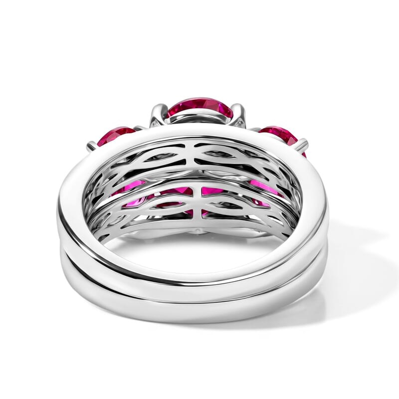 D'Joy Lab Grown Pink Sapphire and Moissanite 8.20 ctw Set of 2 Ring in Rhodium Over Sterling Silver (Size 6.00)