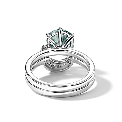 D'Joy Blue and White Moissanite 1.85 ctw Solitaire Set of 2 Ring in Rhodium Over Sterling Silver (Size 6.00)