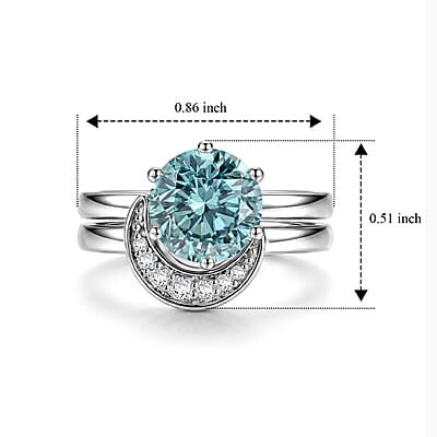 D'Joy Blue and White Moissanite 1.85 ctw Solitaire Set of 2 Ring in Rhodium Over Sterling Silver (Size 6.00)