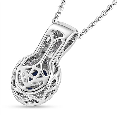 D'Joy Premium Kanchanaburi Blue Sapphire and Moissanite 1.50 ctw Pendant Necklace in Rhodium Over Sterling Silver 18 Inches