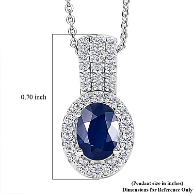 D'Joy Premium Kanchanaburi Blue Sapphire and Moissanite 1.50 ctw Pendant Necklace in Rhodium Over Sterling Silver 18 Inches