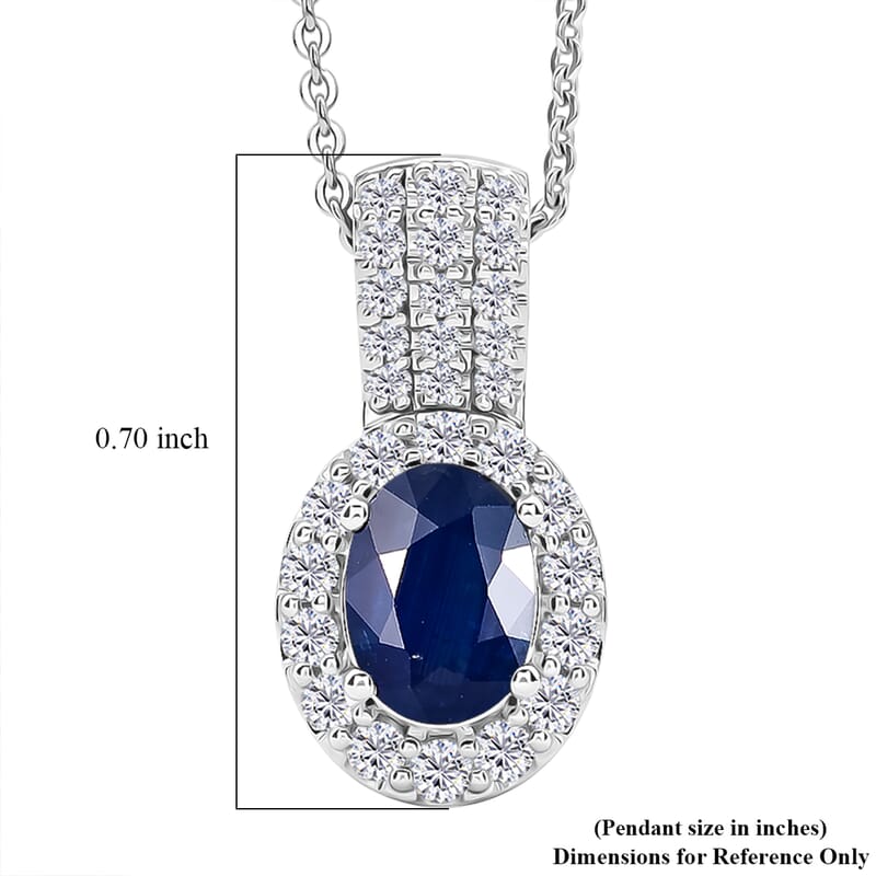 D'Joy Premium Kanchanaburi Blue Sapphire and Moissanite 1.50 ctw Pendant Necklace in Rhodium Over Sterling Silver 18 Inches