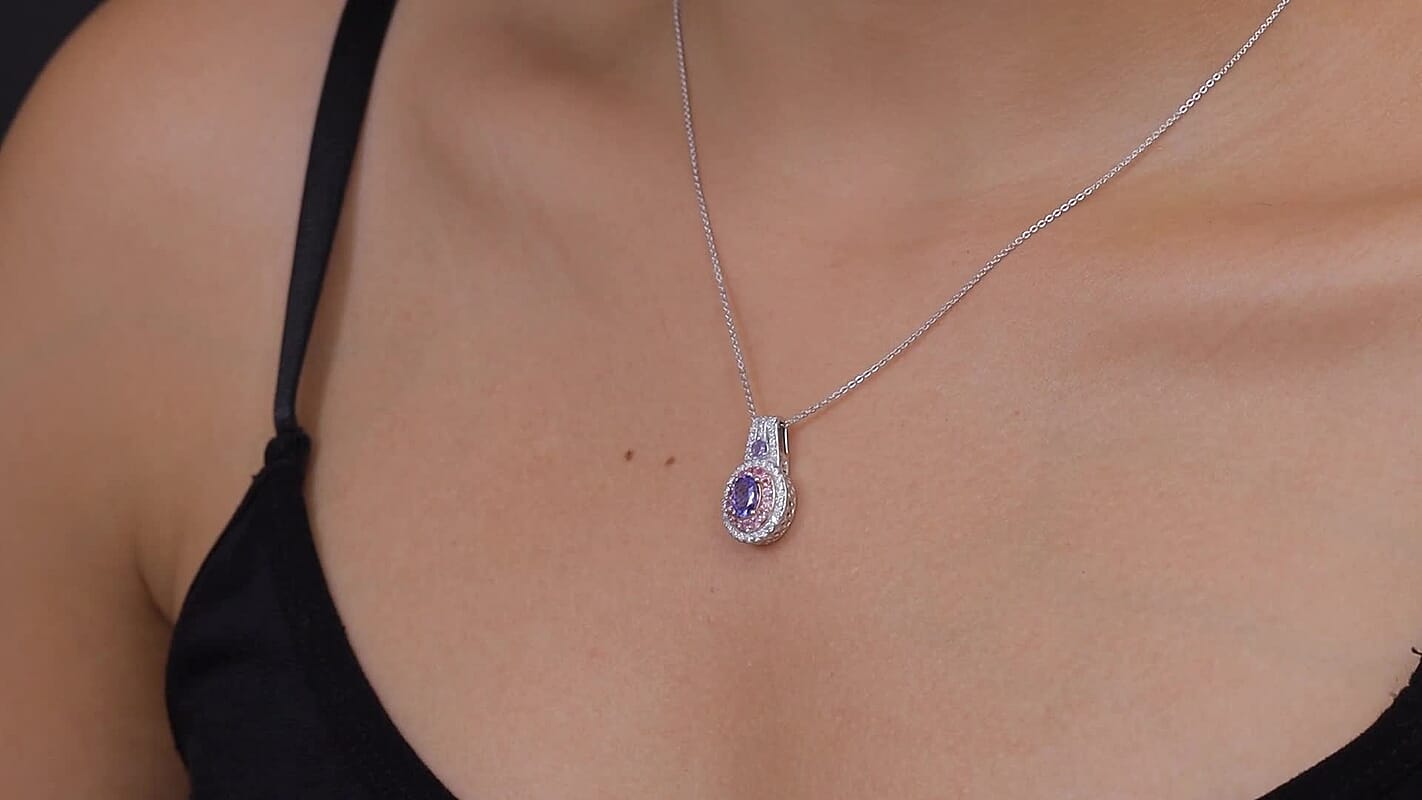 D'Joy Tanzanite, Multi Gemstone Pendant Necklace (20 Inches) in Rhodium Over Sterling Silver 1.70 ctw
