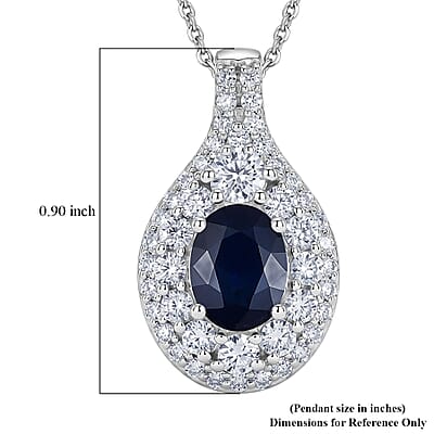 D'Joy Premium Kanchanaburi Blue Sapphire and Moissanite 2.20 ctw Pendant Necklace in Rhodium Over Sterling Silver 18 Inches