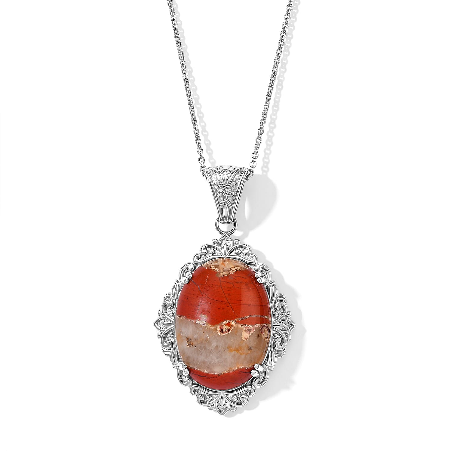 EverTrue Red Jasper 39.00 ctw Pendant Necklace in Stainless Steel 20 Inches