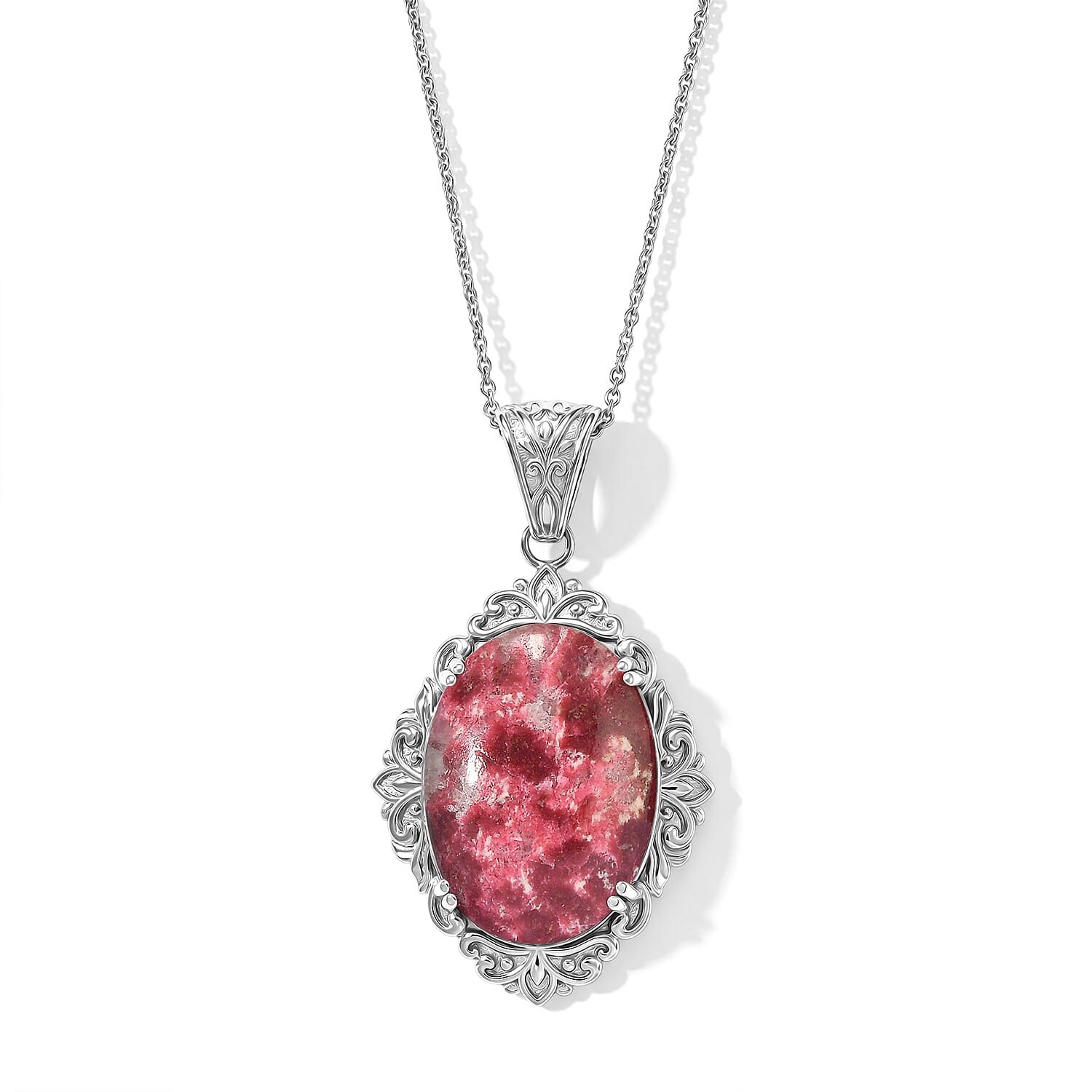 EverTrue Norwegian Thulite 52.75 ctw Pendant Necklace in Stainless Steel 20 Inches