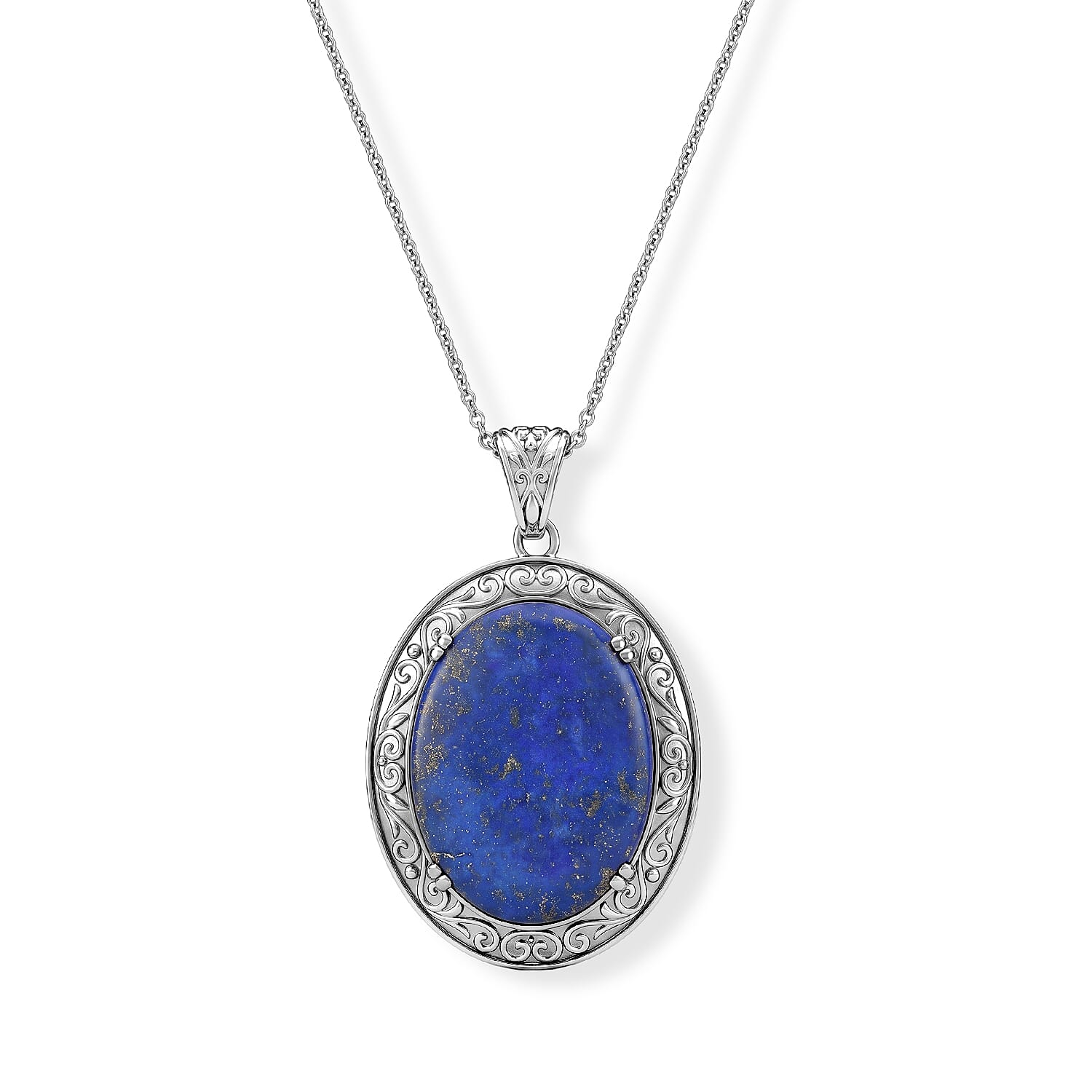 EverTrue Lapis Lazuli 75.00 ctw Pendant Necklace (20 Inches) in Stainless Steel