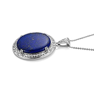 EverTrue Lapis Lazuli 75.00 ctw Pendant Necklace (20 Inches) in Stainless Steel