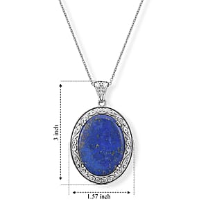 EverTrue Lapis Lazuli 75.00 ctw Pendant Necklace (20 Inches) in Stainless Steel