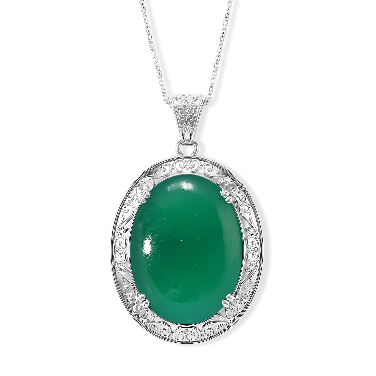 EverTrue Green Onyx 64.20 ctw Pendant Necklace in Stainless Steel 20 Inches