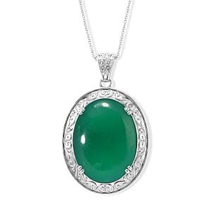 EverTrue Green Onyx 64.20 ctw Pendant Necklace in Stainless Steel 20 Inches 