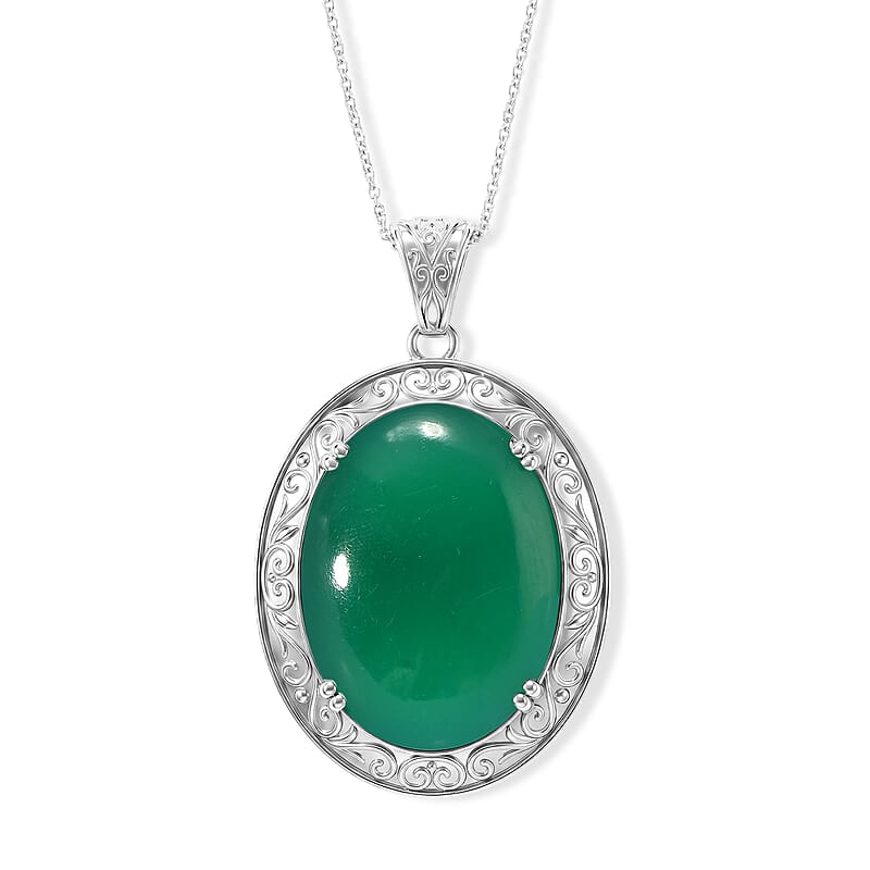 EverTrue Green Onyx 64.20 ctw Pendant Necklace in Stainless Steel 20 Inches