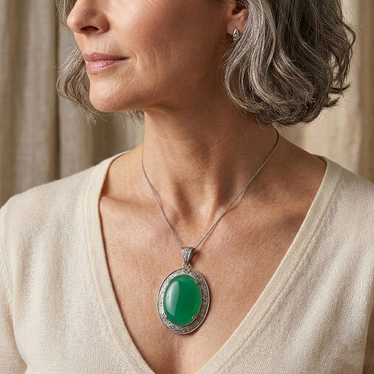 EverTrue Green Onyx 64.20 ctw Pendant Necklace in Stainless Steel 20 Inches  image number 1