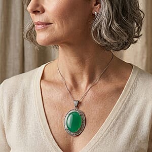 EverTrue Green Onyx 64.20 ctw Pendant Necklace in Stainless Steel 20 Inches 