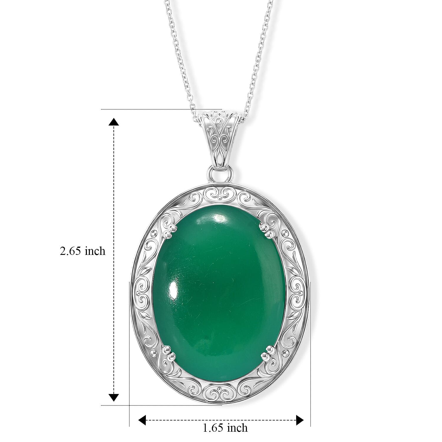 EverTrue Green Onyx 64.20 ctw Pendant Necklace in Stainless Steel 20 Inches