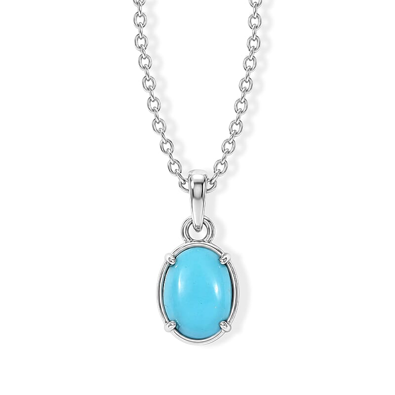 EverTrue Sleeping Beauty Turquoise 1.00 ctw Pendant Necklace (20 Inches) in Stainless Steel