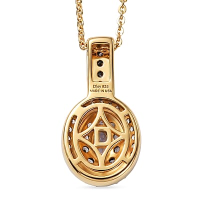 D'Joy Tanzanite and White Zircon 0.70 ctw Twilight Halo Pendant Necklace in 18K Vermeil Yellow Gold Over Sterling Silver 20 Inches