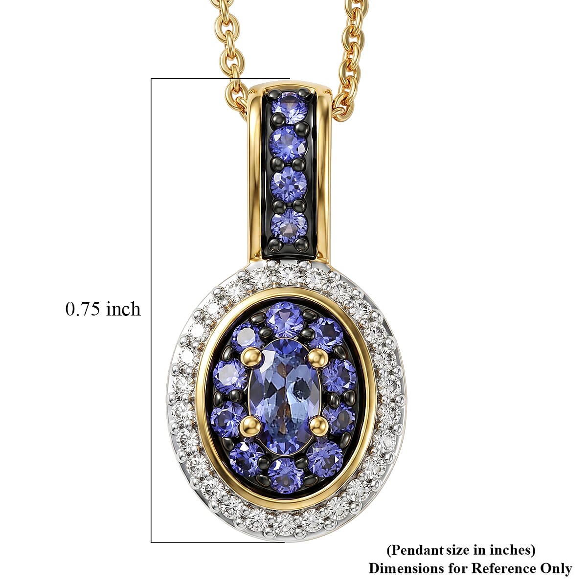 D'Joy Tanzanite and White Zircon 0.70 ctw Twilight Halo Pendant Necklace in 18K Vermeil Yellow Gold Over Sterling Silver 20 Inches