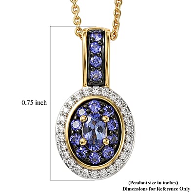 D'Joy Tanzanite and White Zircon 0.70 ctw Twilight Halo Pendant Necklace in 18K Vermeil Yellow Gold Over Sterling Silver 20 Inches