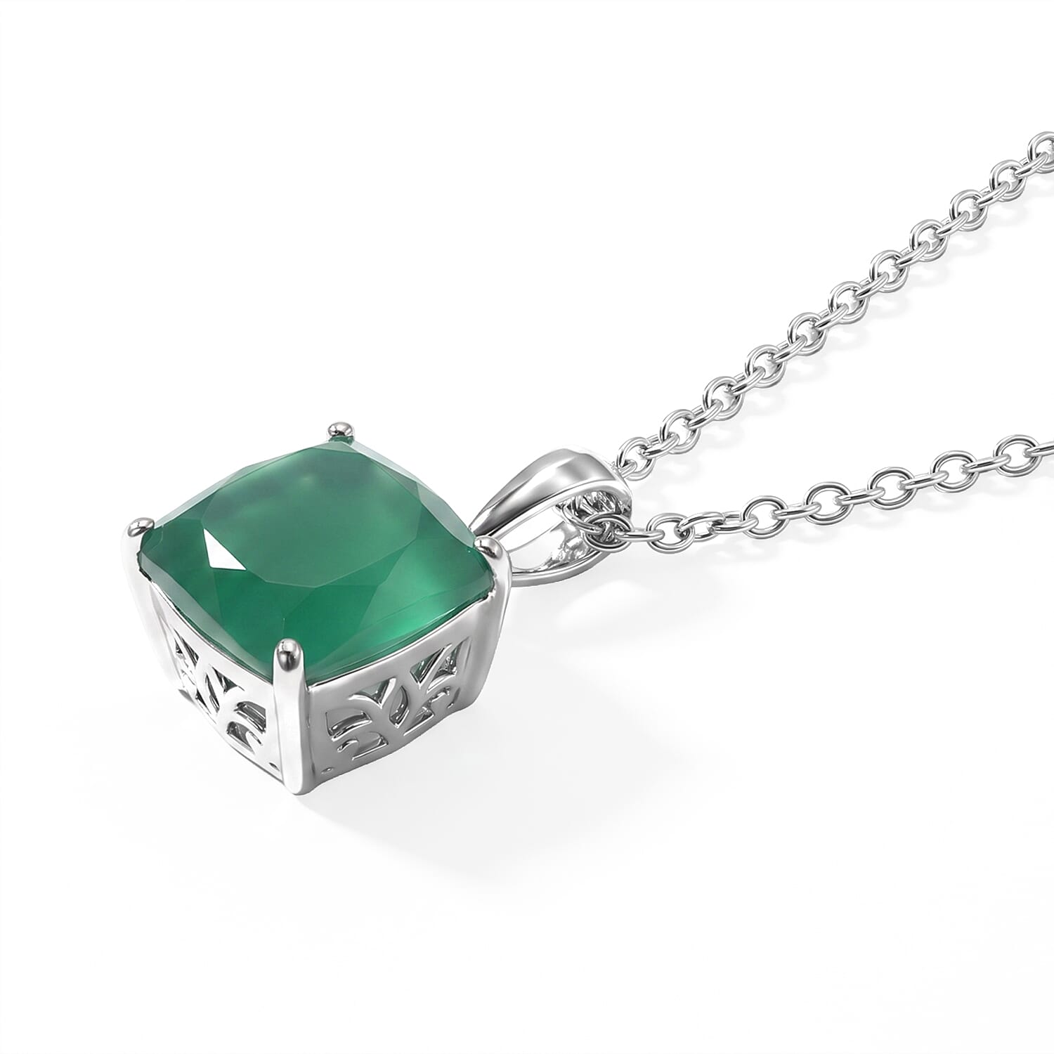 EverTrue Green Onyx 5.30 ctw Pendant Necklace in Stainless Steel 20 Inches