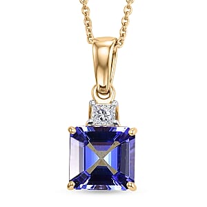 Premium Tanzanite and Luxuriant Lab Grown Diamond E-F VS 1.70 ctw Royal Blue Pendant Necklace in 10K Yellow Gold (20 Inches)