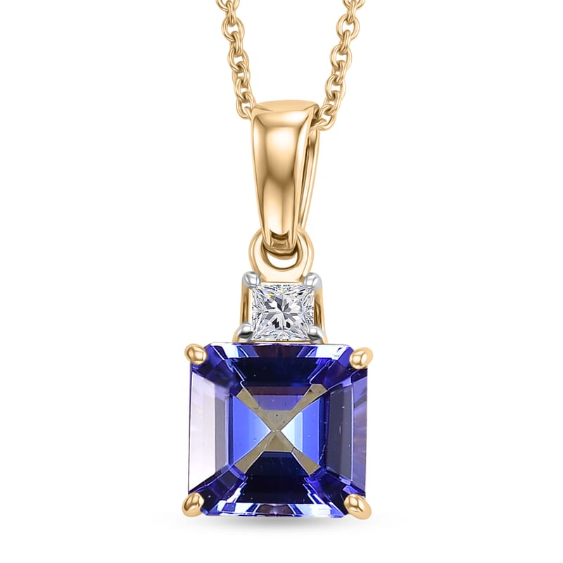 Premium Tanzanite and Luxuriant Lab Grown Diamond E-F VS 1.70 ctw Royal Blue Pendant Necklace in 10K Yellow Gold (20 Inches)