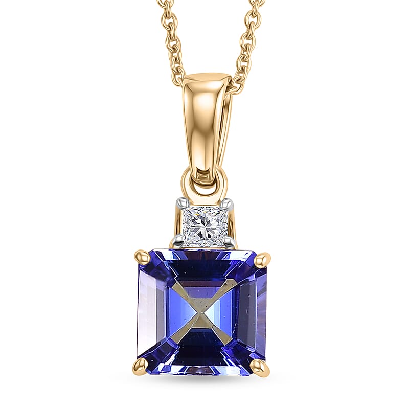 Premium Tanzanite and Luxuriant Lab Grown Diamond E-F VS 1.70 ctw Royal Blue Pendant Necklace in 10K Yellow Gold (20 Inches)