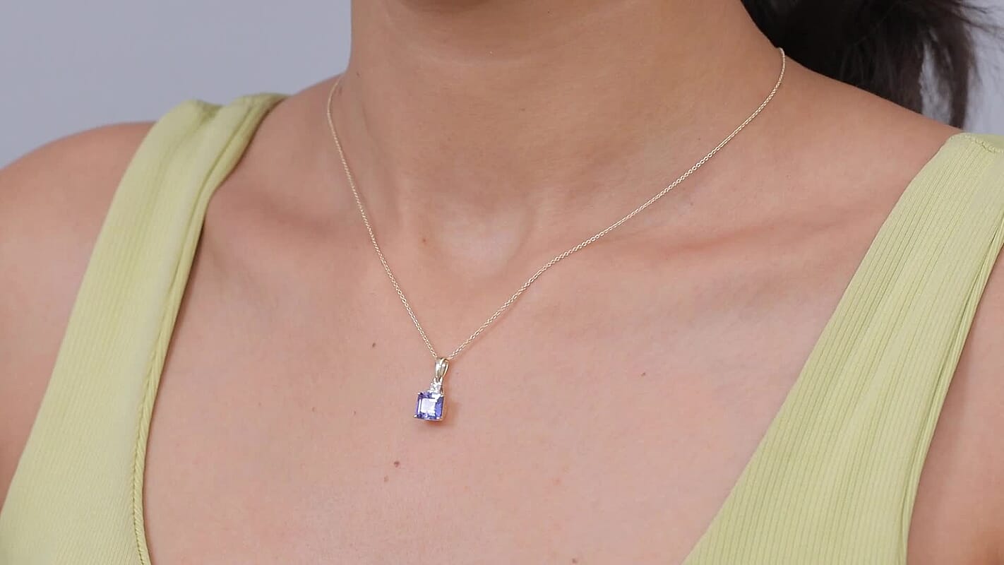 10K Yellow Gold Premium Tanzanite, Luxuriant Lab Grown Diamond (E-F, VS) Pendant Necklace (20 Inches) 1.70 ctw