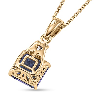 Premium Tanzanite and Luxuriant Lab Grown Diamond E-F VS 1.70 ctw Royal Blue Pendant Necklace in 10K Yellow Gold (20 Inches)