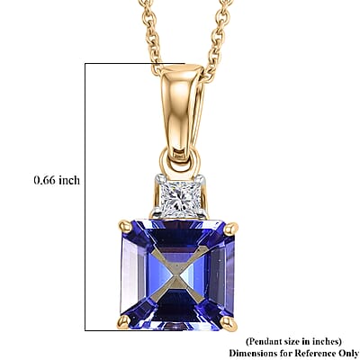 Premium Tanzanite and Luxuriant Lab Grown Diamond E-F VS 1.70 ctw Royal Blue Pendant Necklace in 10K Yellow Gold (20 Inches)