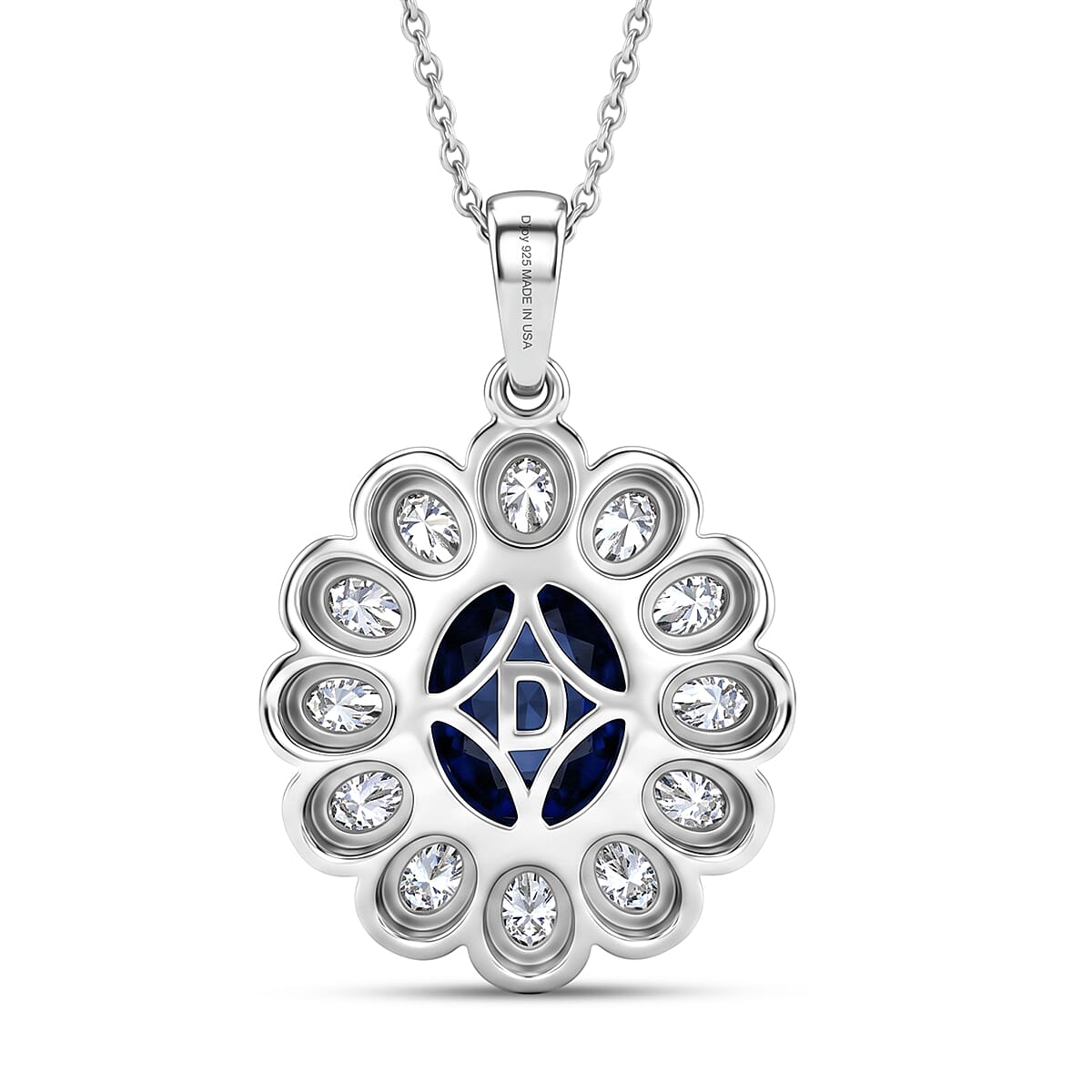 D'Joy Premium Kashmir Kyanite and Moissanite 5.60 ctw Majestic Bloom Pendant Necklace in Rhodium Over Sterling Silver 20 Inches