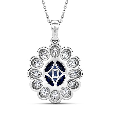 D'Joy Premium Kashmir Kyanite and Moissanite 5.60 ctw Majestic Bloom Pendant Necklace in Rhodium Over Sterling Silver 20 Inches