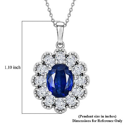 D'Joy Premium Kashmir Kyanite and Moissanite 5.60 ctw Majestic Bloom Pendant Necklace in Rhodium Over Sterling Silver 20 Inches