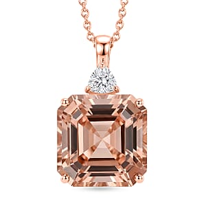 SGL Certified Asscher Cut AAA Marropino Morganite and Luxuriant Lab Grown Diamond E-F VS 7.80 ctw Blush Royale Pendant Necklace in 10K Rose Gold 20 Inches