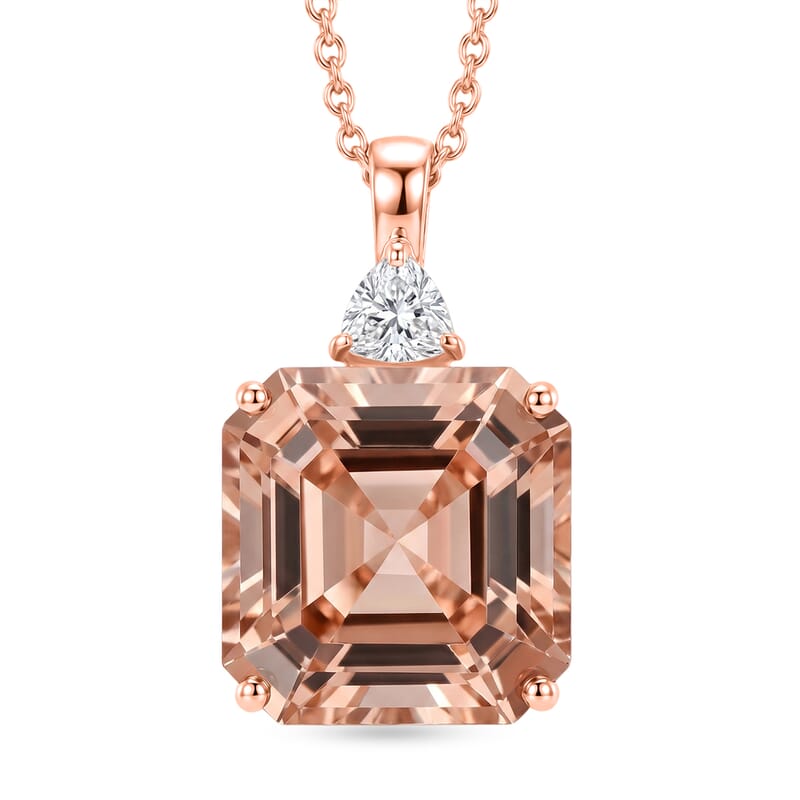 SGL Certified Asscher Cut AAA Marropino Morganite and Luxuriant Lab Grown Diamond E-F VS 7.80 ctw Blush Royale Pendant Necklace in 10K Rose Gold 20 Inches