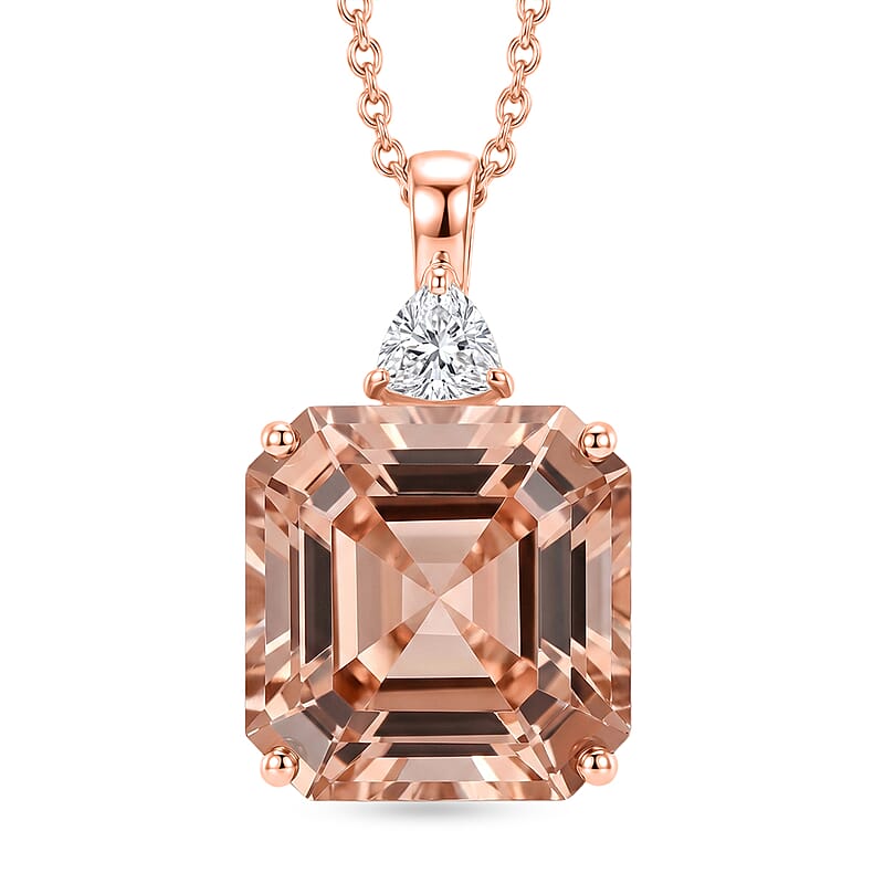 SGL Certified Asscher Cut AAA Marropino Morganite and Luxuriant Lab Grown Diamond E-F VS 7.80 ctw Blush Royale Pendant Necklace in 10K Rose Gold 20 Inches
