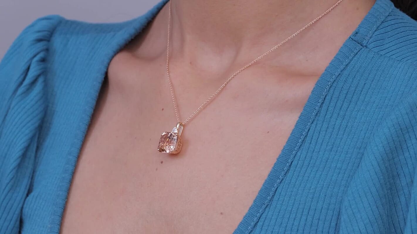 10K Rose Gold Asscher Cut AAA Marropino Morganite, Luxuriant Lab Grown Diamond (E-F, VS) (0.20 cts) Pendant Necklace (20 Inches) 7.80 ctw