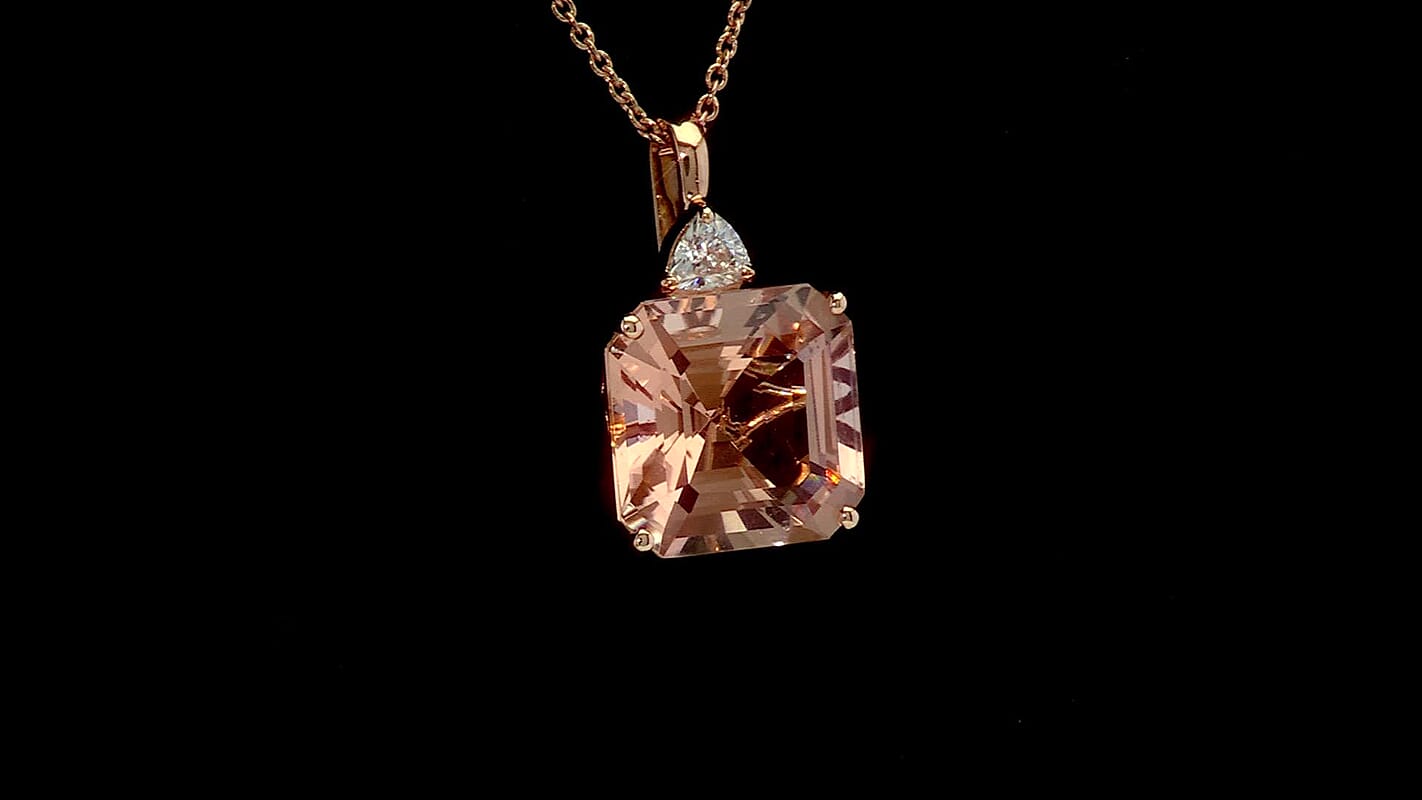 10K Rose Gold Asscher Cut AAA Marropino Morganite, Luxuriant Lab Grown Diamond (E-F, VS) (0.20 cts) Pendant Necklace (20 Inches) 7.80 ctw