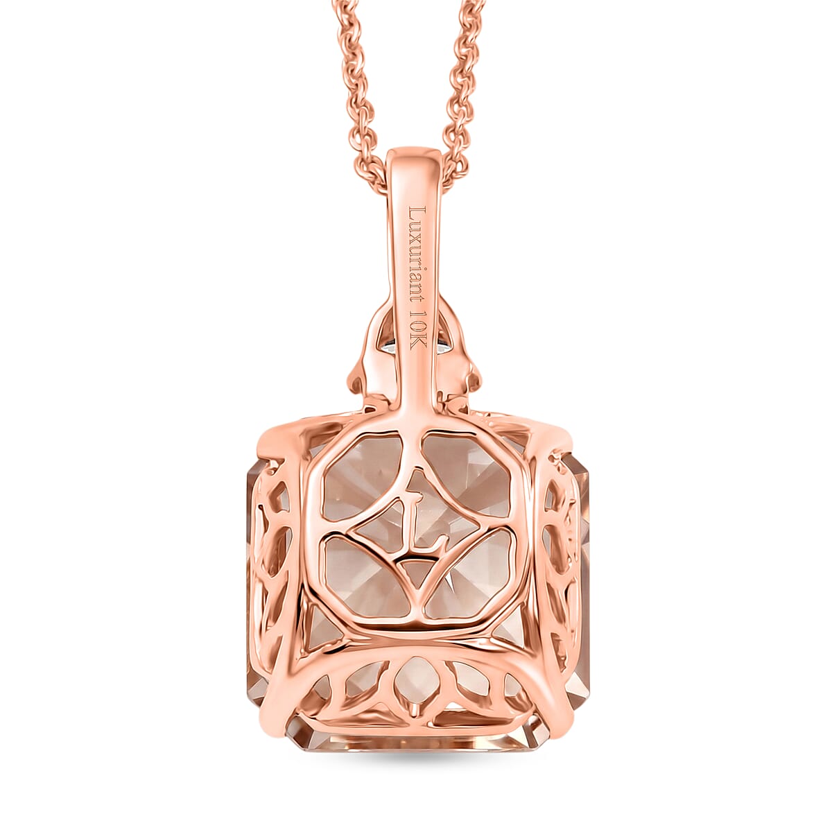 SGL Certified Asscher Cut AAA Marropino Morganite and Luxuriant Lab Grown Diamond E-F VS 7.80 ctw Blush Royale Pendant Necklace in 10K Rose Gold 20 Inches image number 4