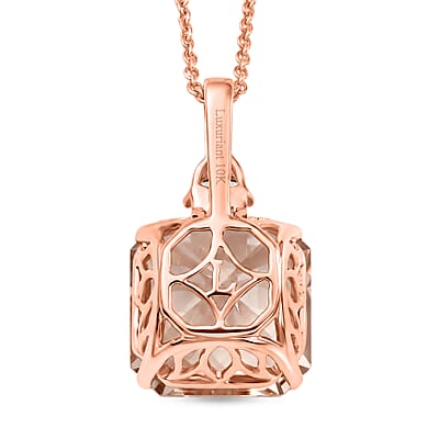 SGL Certified Asscher Cut AAA Marropino Morganite and Luxuriant Lab Grown Diamond E-F VS 7.80 ctw Blush Royale Pendant Necklace in 10K Rose Gold 20 Inches