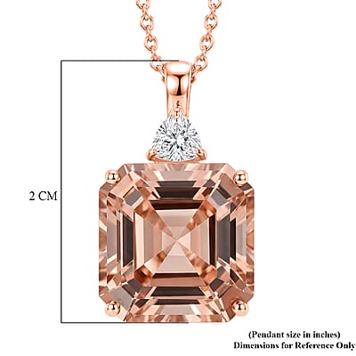SGL Certified Asscher Cut AAA Marropino Morganite and Luxuriant Lab Grown Diamond E-F VS 7.80 ctw Blush Royale Pendant Necklace in 10K Rose Gold 20 Inches