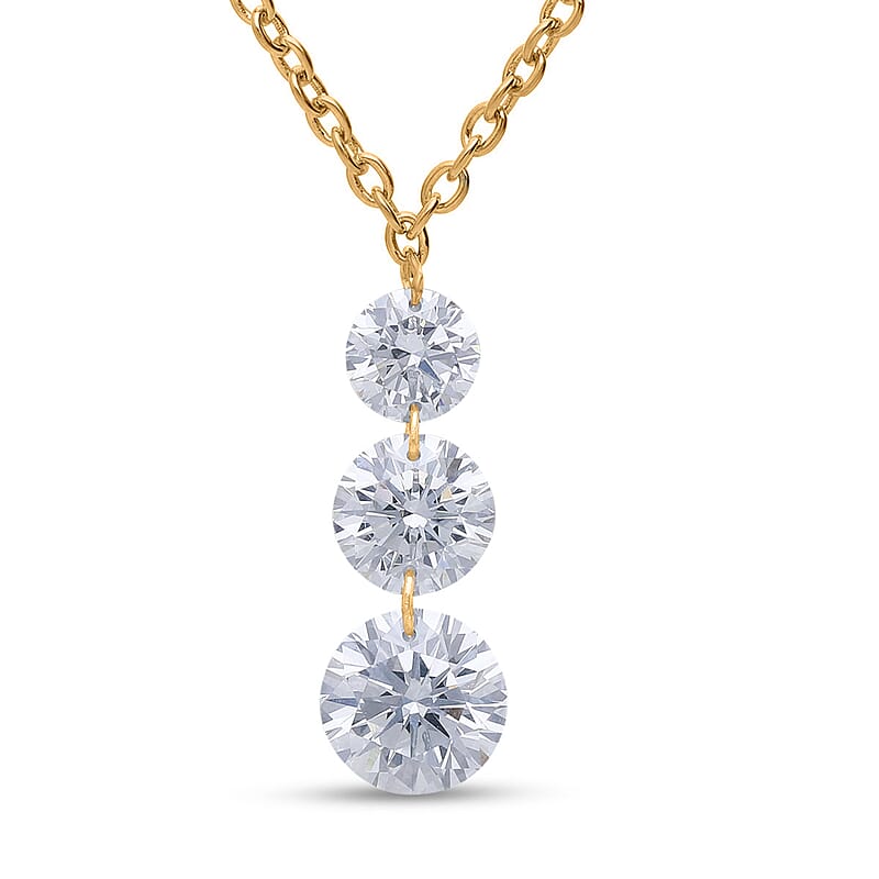 Nude Collection Luxuriant Lab Grown Diamond E-F VS 1.50 ctw Floating Spark Droplets Pendant Necklace in 18K Vermeil Yellow Gold Over Sterling Silver (20-22 Inches)
