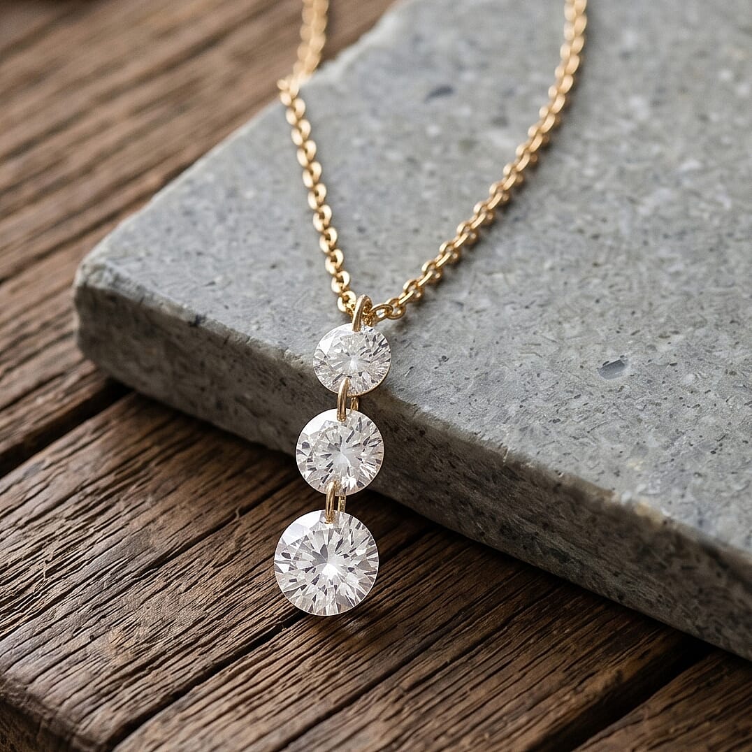 Nude Collection Luxuriant Lab Grown Diamond E-F VS 1.50 ctw Floating Spark Droplets Pendant Necklace in 18K Vermeil Yellow Gold Over Sterling Silver (20-22 Inches)