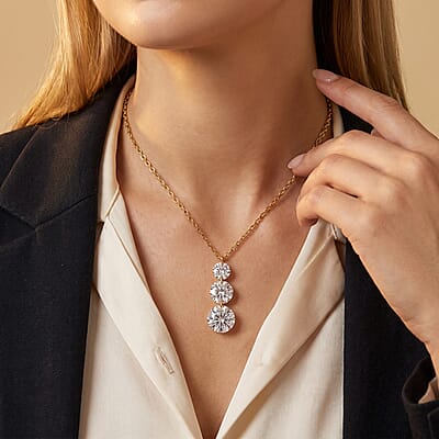 Nude Collection Luxuriant Lab Grown Diamond E-F VS 1.50 ctw Floating Spark Droplets Pendant Necklace in 18K Vermeil Yellow Gold Over Sterling Silver (20-22 Inches)