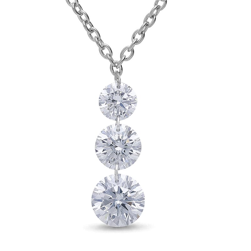 Nude Collection Luxuriant Lab Grown Diamond E-F VS 1.50 ctw Floating Spark Droplets Pendant Necklace in Rhodium Over Sterling Silver (20-22 Inches)