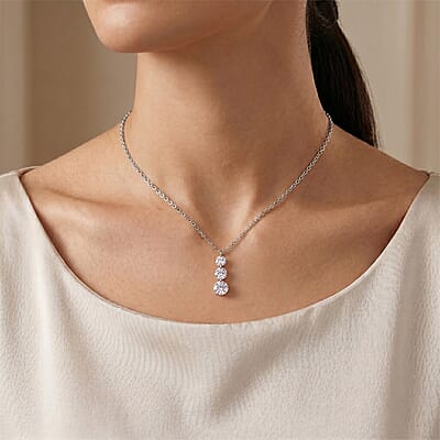 Nude Collection Luxuriant Lab Grown Diamond E-F VS 1.50 ctw Floating Spark Droplets Pendant Necklace in Rhodium Over Sterling Silver (20-22 Inches)